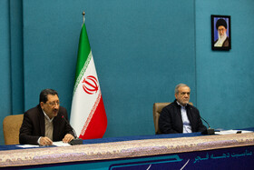 مسعود پزشکیان، رئیس جمهور، سیدمحمد اتابک وزیر، صنعت، معدن و تجارت در آیین بهره برداری از پروژه های وزارت صمت