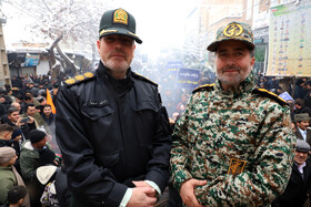 حضور سرهنگ پاسدار توکل فرهادی فرمانده سپاه ناحیه اهر و سرهنگ نعمت محمدزاده فرمانده انتظامی اهر در راهپیمایی ۲۲ بهمن ۱۴۰۴ - اهر