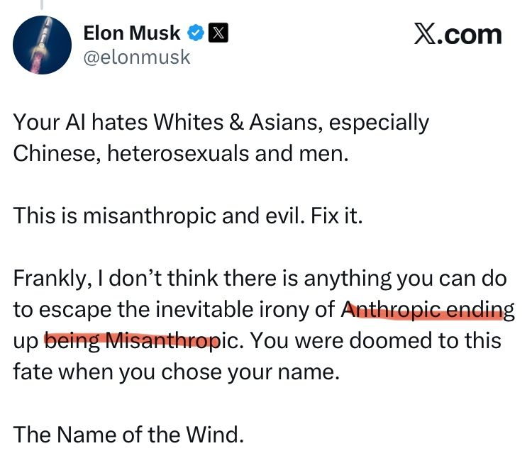 ایلان ماسک شرکت "آنتروپیک" را «انسان‌ستیز و شیطانی» خواند