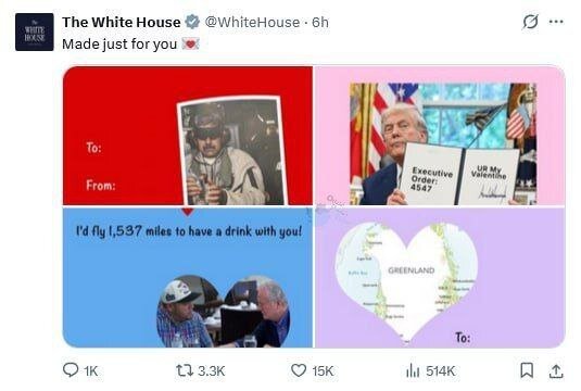 کاخ سفید کارت ولنتاینی با تصویری از گرینلند منتشر کرد