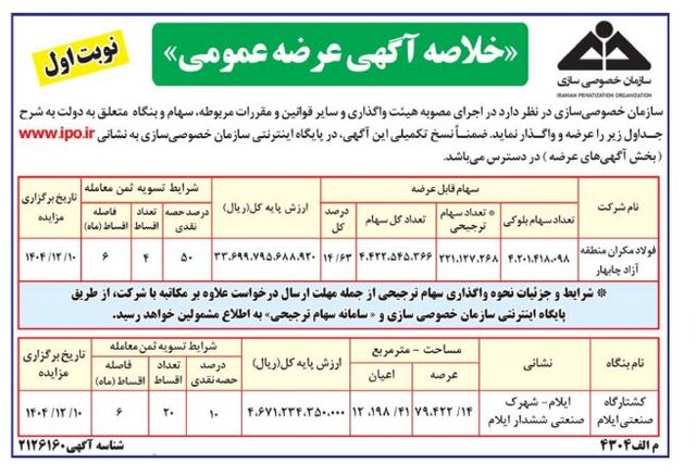 سهام فولاد مکران واگذار میشود