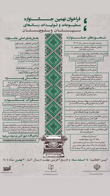 ۳۰ بهمن آخرین مهلت ارسال آثار به نهمین جشنواره مطبوعات سیستان و بلوچستان