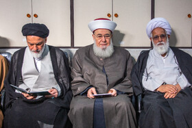 شیخ غازی حنینه رییس هیات امنای جمعیت علمای مسلمان لبنان در مراسم ختم دکتر محمد قمی در حسینیه شهدا قم