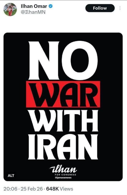 مخالفت ایلهان عمر با اقدام نظامی علیه ایران