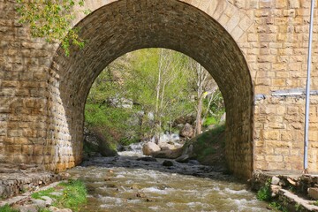 پل قدیمی بر  فراز رودی که از گنج نامه سر چشمه گرفته .