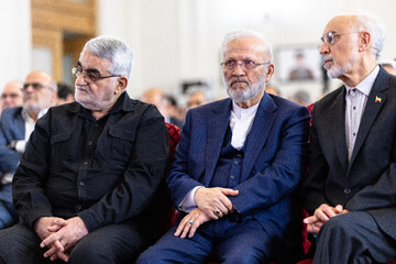 علی‌اکبر صالحی، منوچهر متکی و علاءالدین بروجردی در بزرگداشت وزیران شهید امور خارجه