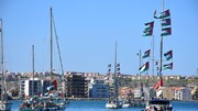 تجمع فلسطینیان در خان یونس در حمایت از ناوگان صمود