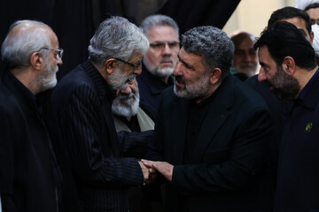 سعید حدادیان و غلامعلی حداد عادل در مراسم یادبود شهدای خانواده رهبر انقلاب در حرم عبدالعظیم(ع)