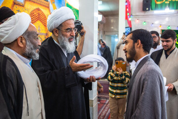 مراسم عمامه گذاری طلاب در روز عید سعید غدیر خم توسط آیت الله محمد جواد فاضل لنکرانی - قم
