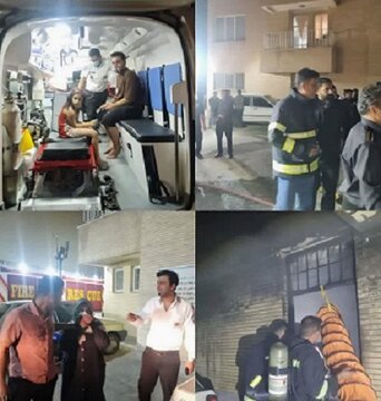 اطفاء حریق مجتمع مسکونی و نجات ۵ محبوس توسط آتش‌نشانان کرمانی