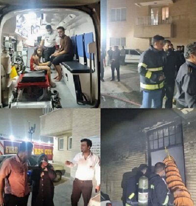 اطفاء حریق مجتمع مسکونی و نجات ۵ محبوس توسط آتش‌نشانان کرمانی