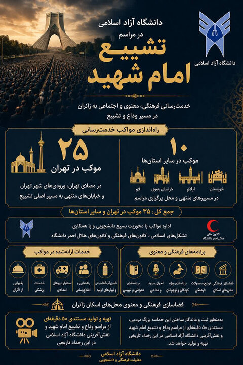 ۲۵ موکب در تهران و ۱۰ موکب در استان‌ها برای مراسم تشییع امام شهید برپا می‌شود