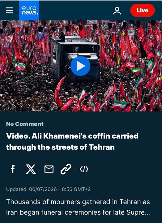 گزارش تصویری شبکه اروپایی از مراسم بزرگ تشییع رهبر شهید انقلاب در تهران