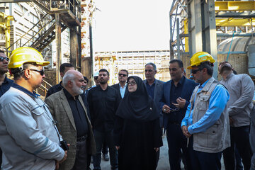 بازدید فاطمه مهاجرانی، سخنگوی دولت در سفر به خوزستان از شرکت فجر انرژی خلیج فارس که فروردین 1405 و طی جنگ رمضان مورد حمله ارتش تروریستی آمریکا قرار گرفت