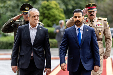 استقبال رسمی مسعود پزشکیان، رئیس‌جمهور از علی فالح الزیدی، نخست‌وزیر عراق