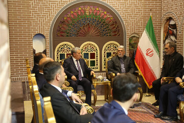 دیدار سیدعباس صالحی وزیر فرهنگ و ارشاد اسلامی با عیسی حبیب بیگ رئیس آکادمی علوم جمهوری آذربایجان در سفر به اردبیل