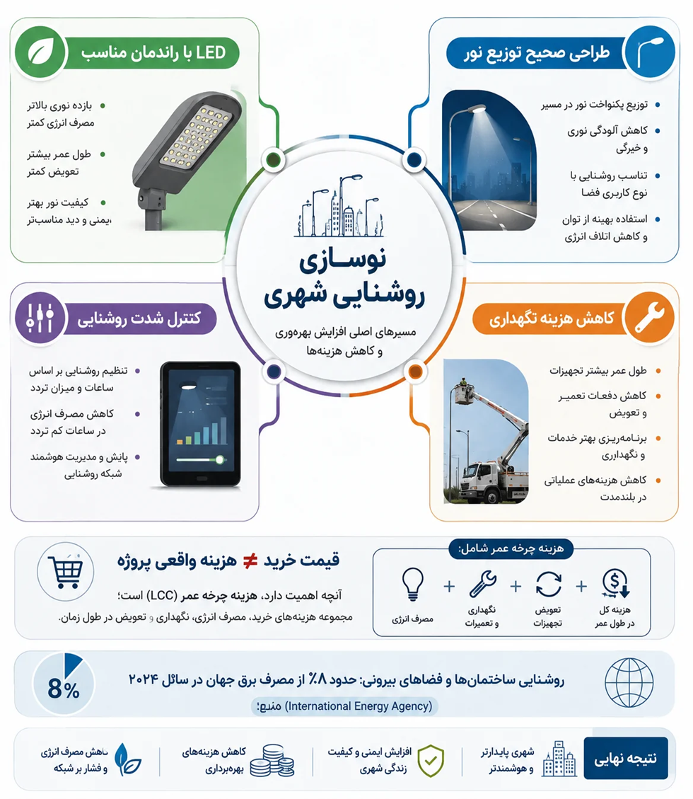 پس از عبور از اوج مصرف برق، چرا این مقطع زمان مناسبی برای نوسازی روشنایی شهری است؟