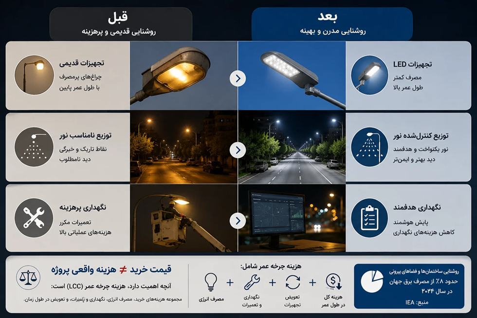 پس از عبور از اوج مصرف برق، چرا این مقطع زمان مناسبی برای نوسازی روشنایی شهری است؟
