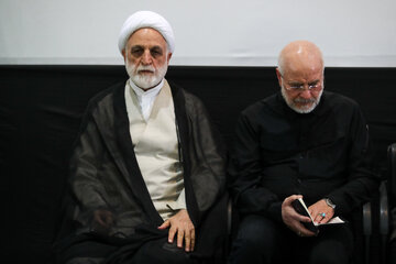 محمدباقر قالیباف و غلامحسین محسنی اژه‌ای در مراسم بزرگداشت چهلم «آقای شهید ایران»