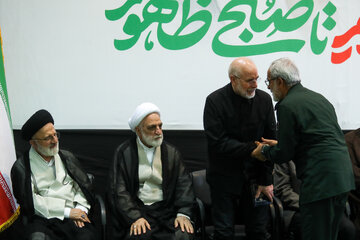 حسین نجات، محمدباقر قالیباف، غلامحسین محسنی اژه‌ای و سید علی اصغر حجازی در مراسم بزرگداشت چهلم «آقای شهید ایران»