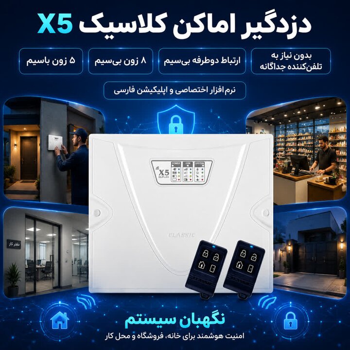 خرید پک دزدگیر اماکن کلاسیک X5 برای خانه و ویلا/ نگهبان سیستم