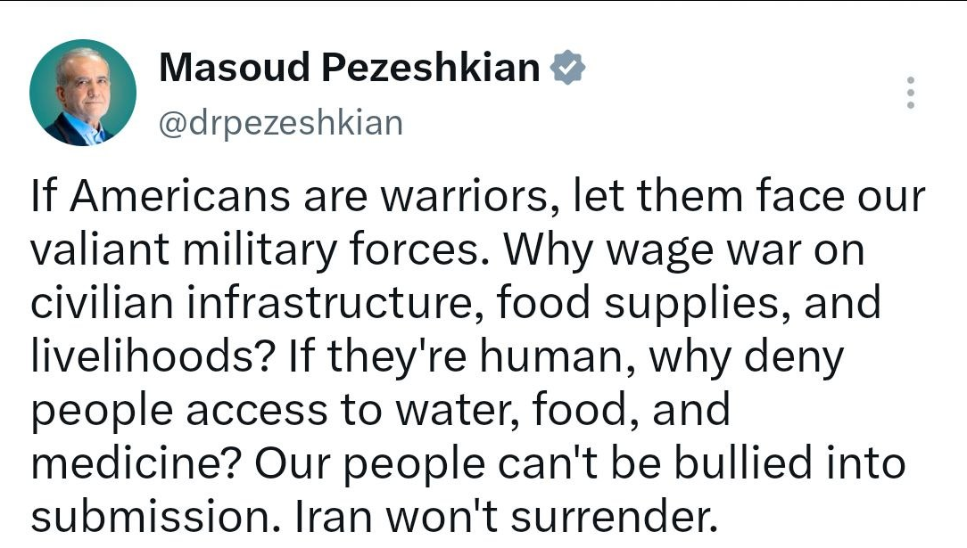 پزشکیان: ایران تسلیم نخواهد شد