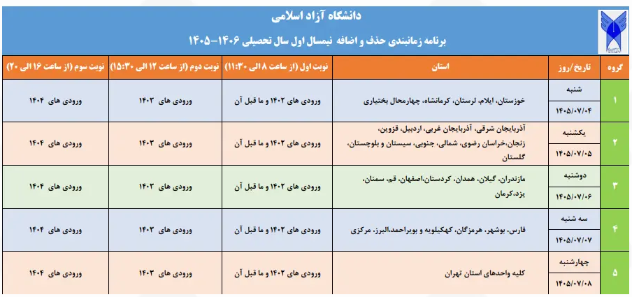 آغاز زمان حذف و اضافه دانشگاه آزاد از شنبه