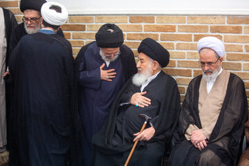 حضور آیت الله اعرافی مدیر حوزه های علمیه کشور و آیت الله گلپایگانی در بیت آیت الله شبیری زنجانی - قم