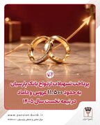 پرداخت تسهیلات ازدواج بانک پارسیان به حدود ۱۱هزار و ۵۰۰ عروس و داماد در نیمه نخست سال ۱۴۰۵