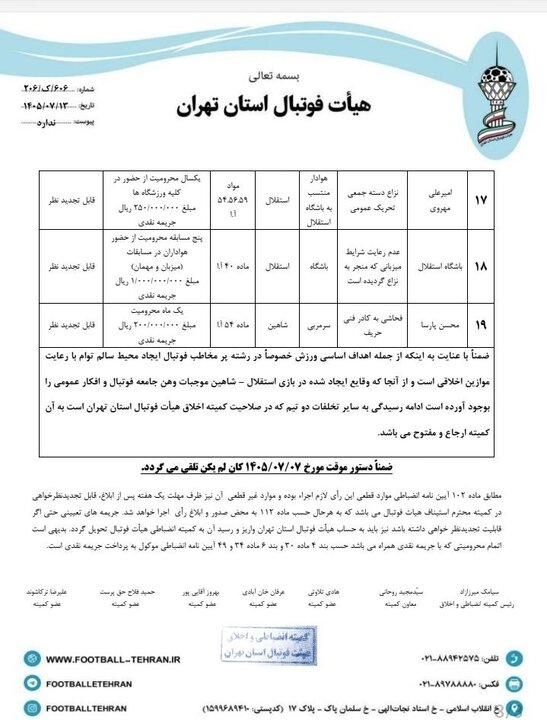 تبعات درگیری جنجالی در فوتبال پایه/ جریمه فوق سنگین نوجوانان استقلال و شاهین