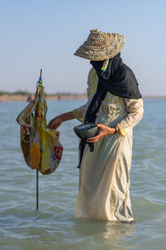 زنان جزیره شمالی، روستایی در نزدیکی گناوه استان بوشهر بر طبق سنتی دیرینه  با استفاده از کاسه و طعمه در ماهی (هواسین) صید میکنند.