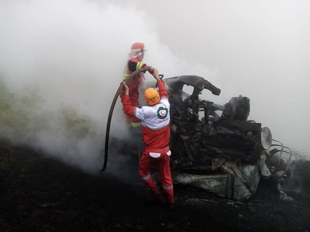 انفجار تانکر حمل سوخت در گردنه حیران با یک کشته + تصاویر