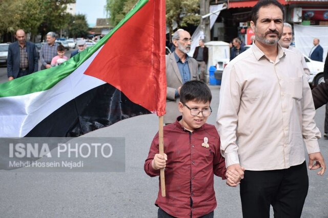 مردم آستارا در حمایت از مردم فلسطین ندای «مرگ بر اسرائیل» سر دادند + تصاویر