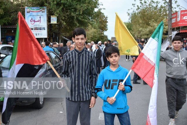 مردم آستارا در حمایت از مردم فلسطین ندای «مرگ بر اسرائیل» سر دادند + تصاویر