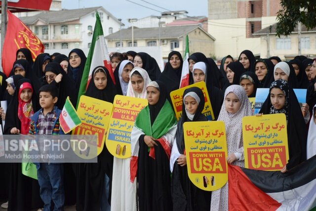 تجمع دانش آموزان و بانوان آستارایی در محکومیت فاجعه غزه + تصاویر