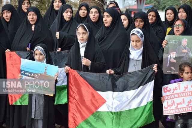 تجمع دانش آموزان و بانوان آستارایی در محکومیت فاجعه غزه + تصاویر