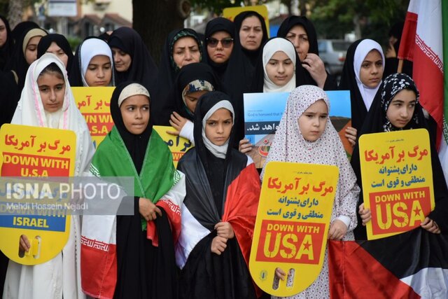 تجمع دانش آموزان و بانوان آستارایی در محکومیت فاجعه غزه + تصاویر