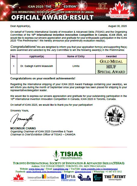 مخترع گیلانی با «لیمیتا» مدال طلای مسابقات جهانی اختراعات کانادا را کسب کرد
