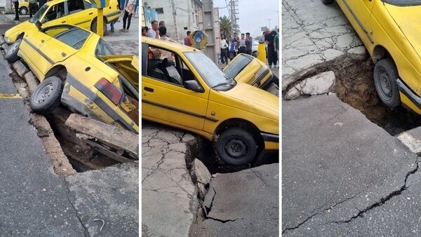 فرونشست زمین در گرگان دو تاکسی را بلعید