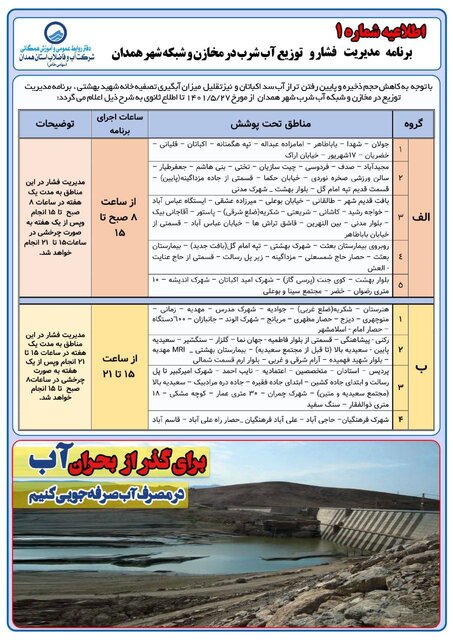 نارضایتی همدانی‌ها از عدم‌پایبندی به جدول زمانبندی مدیریت آب