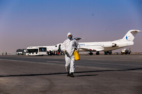 ضدعفونی و تبسنجی در فرودگاه شهید بهشتی اصفهان جهت پیشگیری از شیوع ویروس کرونا