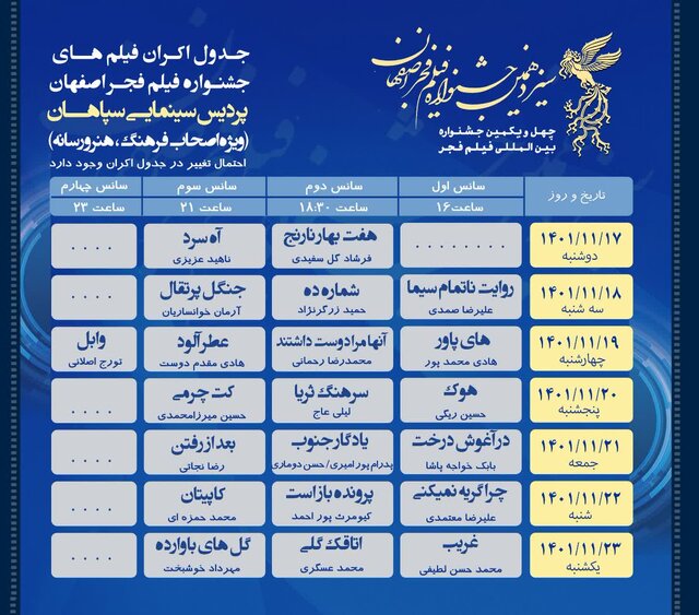 درباره فیلم‌های روز اول جشنواره در اصفهان + جدول اکران 