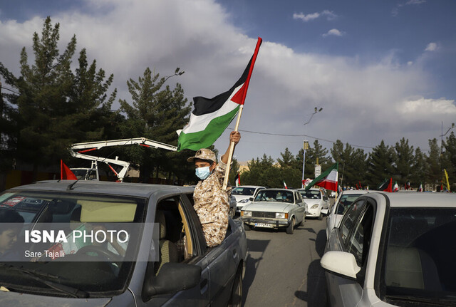 راهپیمایی خودرویی مردم کرمان در حمایت از مردم فلسطین