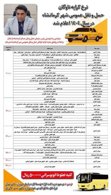 افزایش ۳۶ درصدی نرخ کرایه تاکسی در کرمانشاه + جدول قیمتها