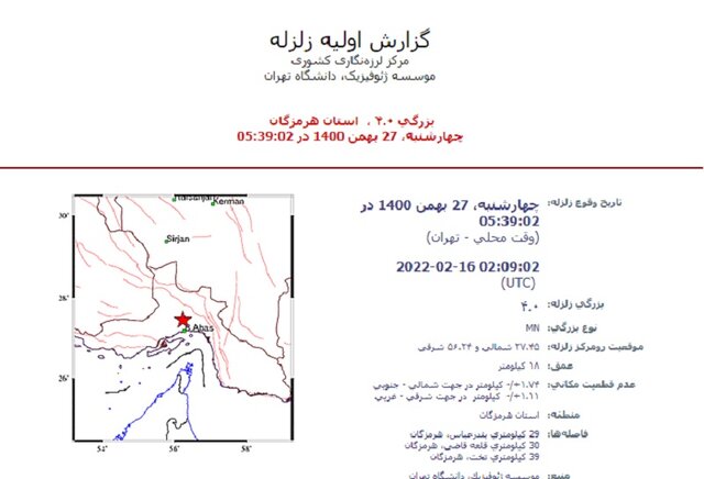 دو زلزله هرمزگان را لرزاند/خسارتی تاکنون گزارش نشده است دو زلزله هرمزگان را لرزاند/خسارتی تاکنون گزارش نشده است