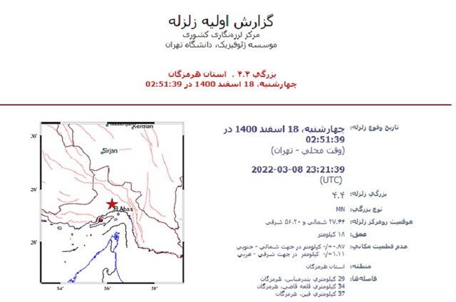 دو زمین لرزه بامداد امروز بندرعباس خسارتی نداشت