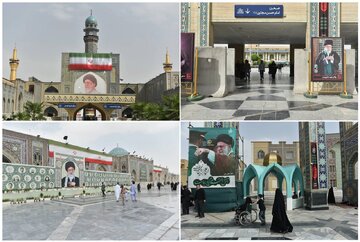نصب ۴ دیوارنگاره مفهومی به مناسبت آیین تدفین رهبر شهید انقلاب در حرم امام رضا(ع)