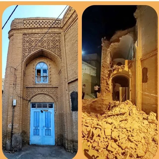خانه تاریخی «نجاتیان» قبل و بعد از ریزش سردر بنا توضیح میراث فرهنگی شوشتر درباره ریزش بخشی از خانه تاریخی «نجاتیان»