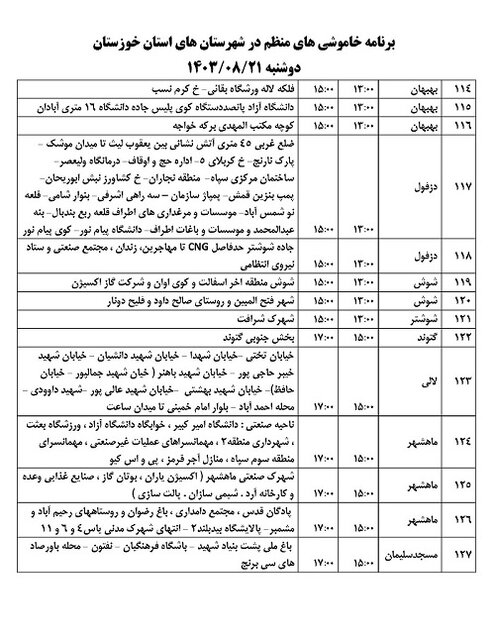 برنامه زمان‌بندی خاموشی‌های برق شهرهای خوزستان در روز دوشنبه