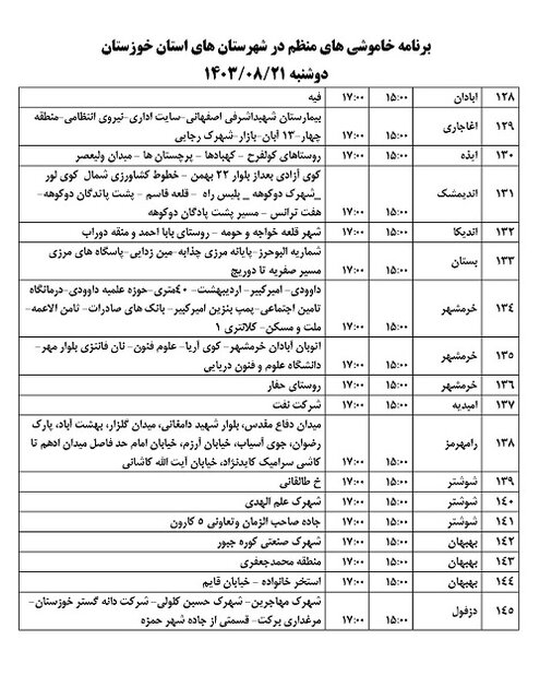 برنامه زمان‌بندی خاموشی‌های برق شهرهای خوزستان در روز دوشنبه